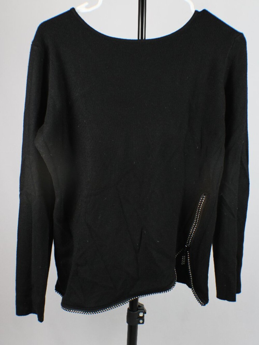 Vila Milano Black Side Zipper Sweater Rhinestone Embellished Trim XL